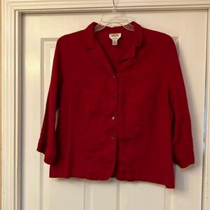 Talbots Women 16 16W Plus 100% Irish Linen Button Front Red 3/4 Sleeve Tunic